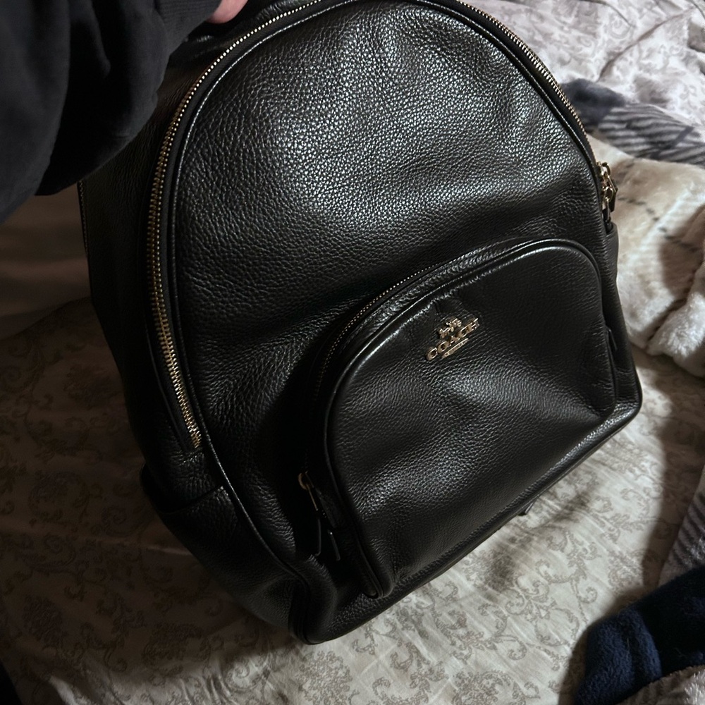 Coach Black Leather Backpack with Textured Finish